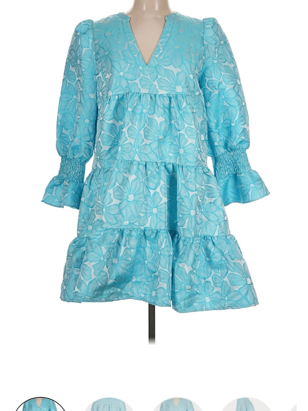 Tiered Floral Mini Dress in Light Blue